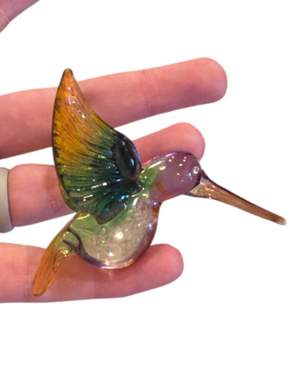 Vintage hand-blown art glass hummingbird figurine Ornament